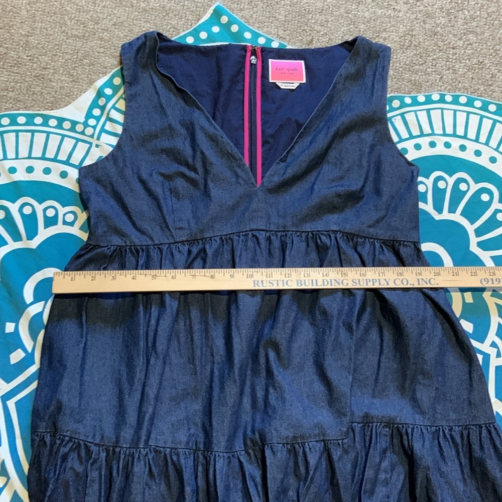 Kate Spade Deep Blue Midi Vineyard dress denim zip back tiered a line size 14 - Picture 10 of 12